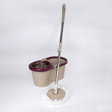 Комплект для уборки швабра и ведро с отжимом центрифуга нержавеющая, 2 насадки