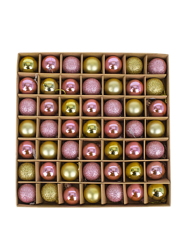 Набор ёлочных шаров 49шт 6см пластик розовый, золотой