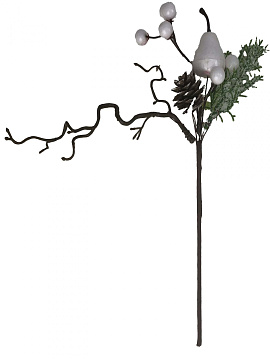 Украшение интерьерное Ветка хвойная с декором 24см, серая