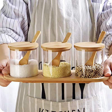 Набор для сыпучих продуктов Бамбук на подставке 29x10x8см