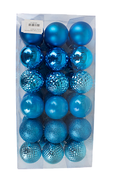 Набор ёлочных шаров 36шт 6см пластик голубой