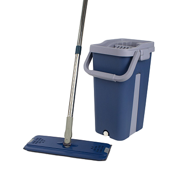 Комплект для уборки швабра и ведро с отжимом 5л, 2 насадки, пластик синий