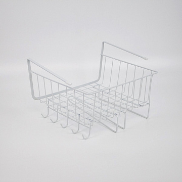 Корзина подвесная на полку с держателями для полотенец  и кружек 30х24,5х18,5 см белый металл