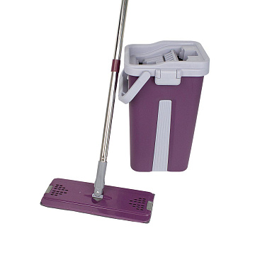 Комплект для уборки швабра и ведро с отжимом 5л, 2 насадки, пластик бордовый