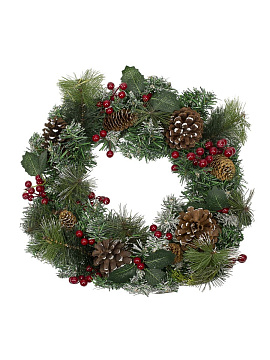 Венок хвойный комбинированный с шишками, ягодами 50см