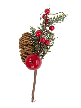 Украшение интерьерное Ветка хвойная с декором 24см