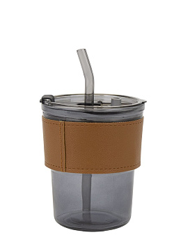 Стакан с трубочкой 420мл стекло серый