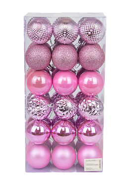 Набор ёлочных шаров 36шт 6см пластик розовый