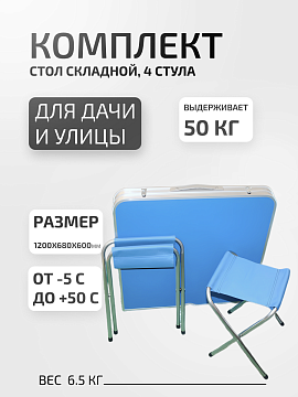 Комплект стол складной 4 стула 120х60х68см синий