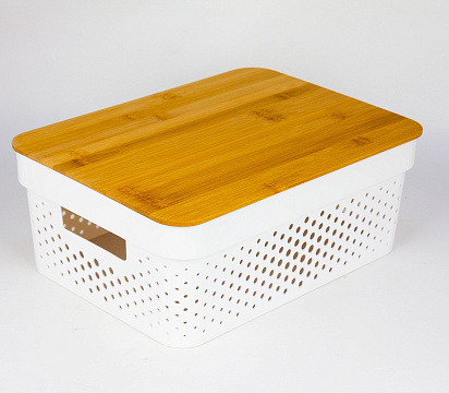 Корзина для хранения с бамбуковой крышкой 36х27х14см