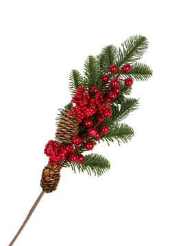 Украшение интерьерное Ветка хвойная с декором 50см