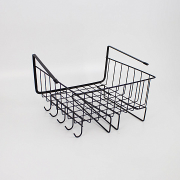 Корзина подвесная на полку с держателями для полотенец  и кружек 30х24,5х18,5 см черный металл