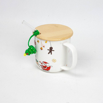 Кружка Новый Год с трубочкой и крышкой 260мл керамика DOH1145