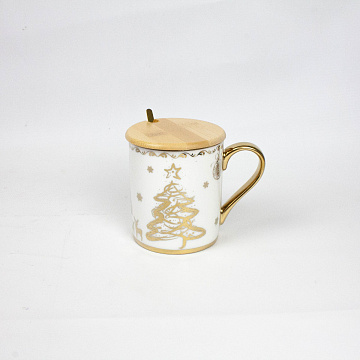 Кружка Новый Год с ложкой и крышкой 350мл керамика DOD06