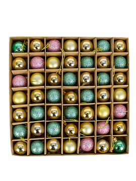 Набор ёлочных шаров 49шт 6см пластик голубой, розовый, золотой