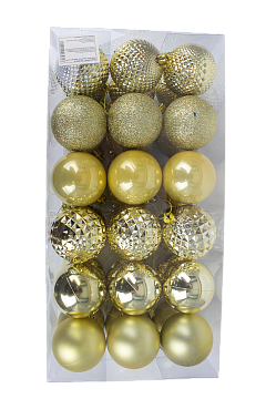 Набор ёлочных шаров 36шт 6см пластик желтый