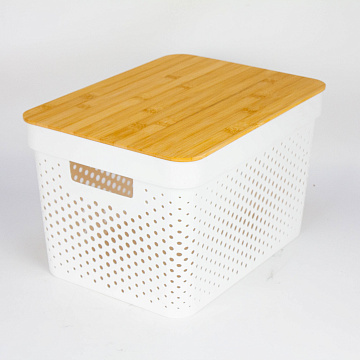 Корзина для хранения с бамбуковой крышкой 36х27х22см