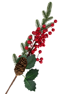 Украшение интерьерное Ветка хвойная с декором 63см