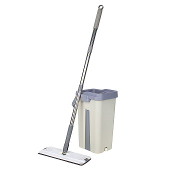 Комплект для уборки швабра и ведро с отжимом 5л, 2 насадки, пластик белый