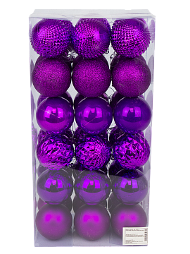 Набор ёлочных шаров 36шт 6см пластик фиолетовый