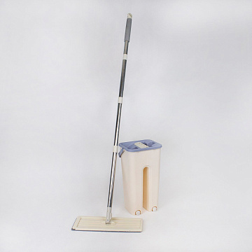 Комплект для уборки швабра и ведро с отжимом бежевый 2 насадки