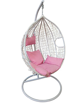 Кресло-кокон подвесное, 105x100x195см, белое, подушка коричневая