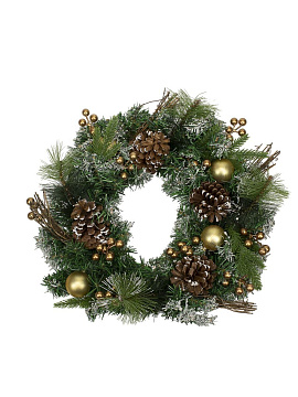 Венок хвойный заснеженные кончики с шишками, ягодами 50см 1001367 комбинированный