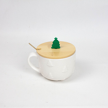 Кружка Новый Год с ложкой и крышкой 350мл керамика DOD05